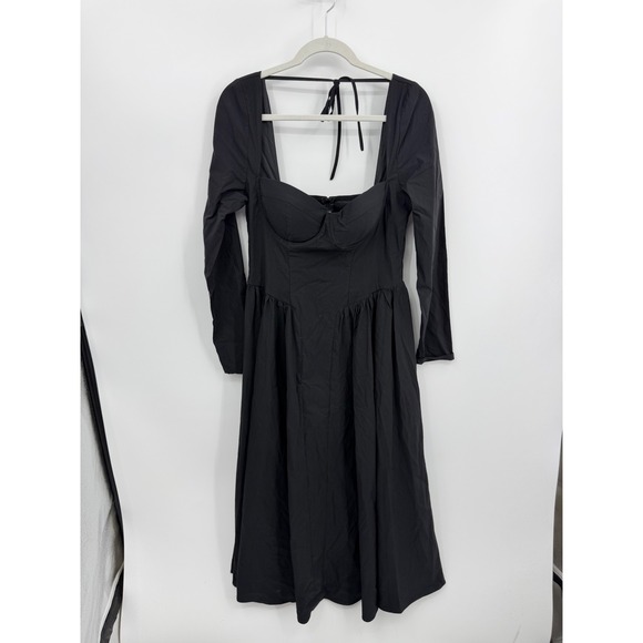 Marthea Dresses & Skirts - Marthea Bustier Midi Dress Womens L Black Long Sleeve Sweetheart Tie Back